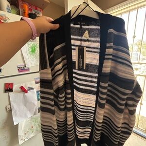 Elegant Striped Cardigan - Black and Cream